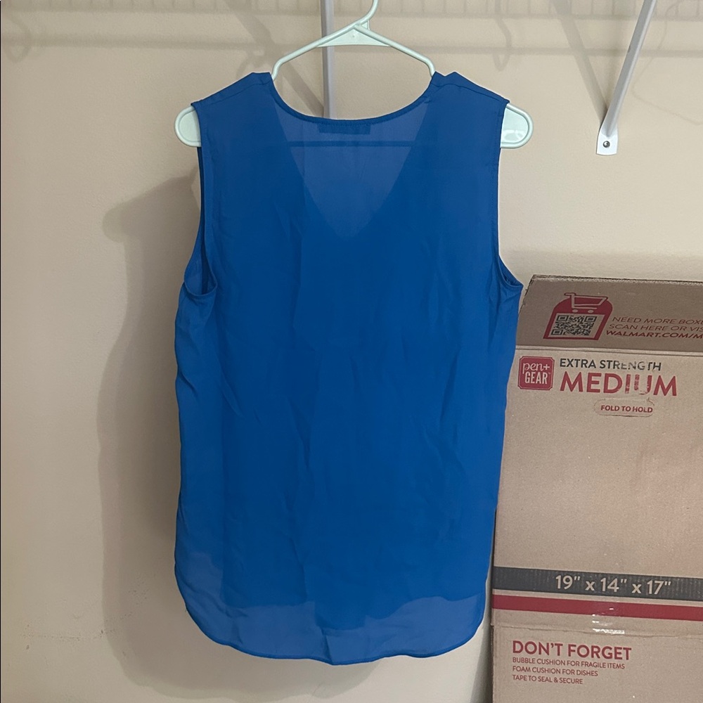 Rose & Olive Vibrant Blue V-Neck Blouse - Picture 3 of 3